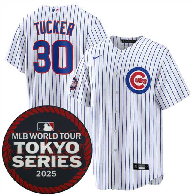 Mens Chicago Cubs #30 Kyle Tucker White 2025 World Tour Tokyo Series Home Stitched Jersey Dzhi